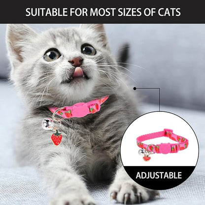 Mipcase Strawberry Printing Cat Collar with Bell Lightweight Adjustable Pet Collar for Festival Party Decoration