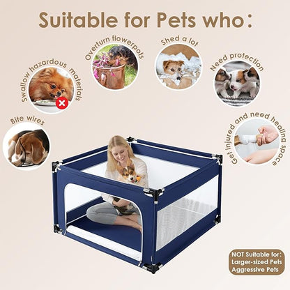 EHEYCIGA 42x42x26 Inches Puppy Playpen Without Top Cover for Dogs & Cats Indoor or Outdoor - Dog Playpen with Door, Dog Fence for Small Animal with Heavy-Duty Oxford & Steel Frame, Navy
