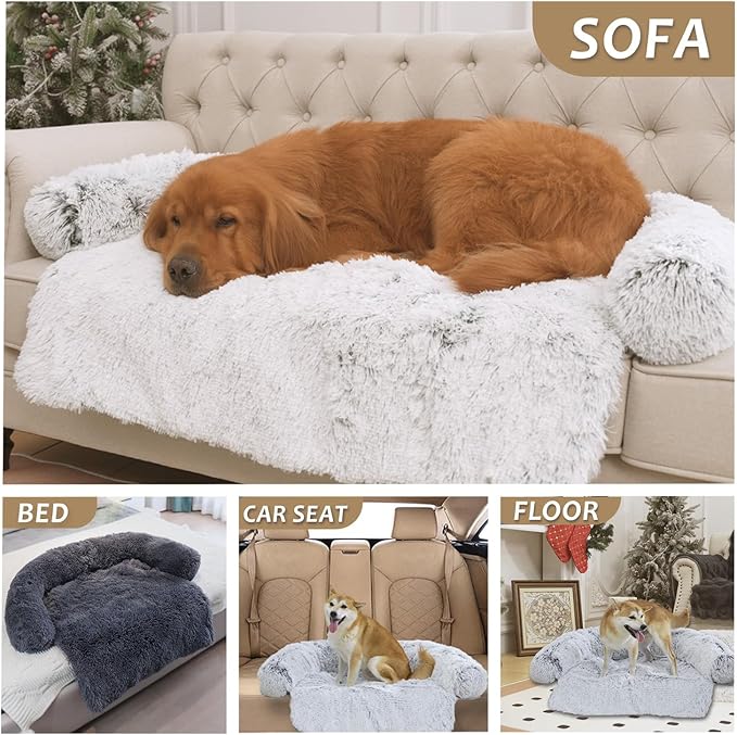 Tinaco Calming Dogs/Cats Bed Mats, Dog Pad Washable Removable Couch Cover, Plush Long Fur Mat for Pets, Waterproof Lining, Perfect for Small, Medium and Large Dogs and Cats (Desert Brown, 53"x39")