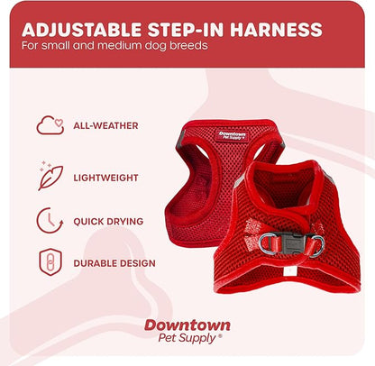 Downtown Pet Supply Step-in Dog Harness – No Pull, Adjustable Padded Mesh with Reflective Trim, Secure Buckle Strap – Comfortable & Breathable Small Dog Harness, Large, Red