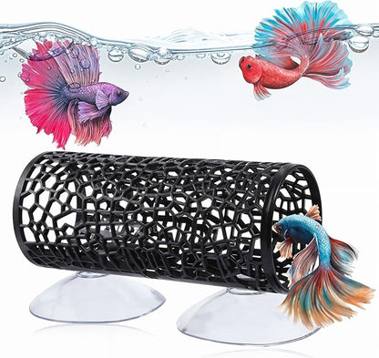 Betta Fish Toys, Black Betta Fish Tunnel Hammock, Safe Aquarium Decor for Smallfish Shrimp, Bettas Tank Accessories with Suction Cups Perfect for Hideout and Play Area