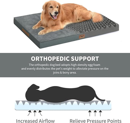 Large Comfy Washable Dog Bed, Orthopedic Egg Crate Foam Dog Crate Mat for Large Dogs with Removable Cover, 41x27 Inch, Gray