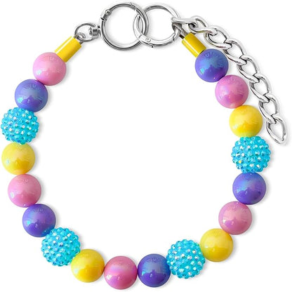 Beaded Dog Necklace Collar, Adjustable Jewelry-Inspired Design with Sparkle Beads (Iridescent Pastels, Small)