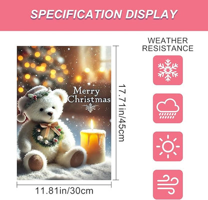 Christmas Garden Flag 12x18 Inch Merry Christmas Bear Flag Double Sided Holiday Banner Outdoor Winter Yard Decoration for Porch Lawn Home