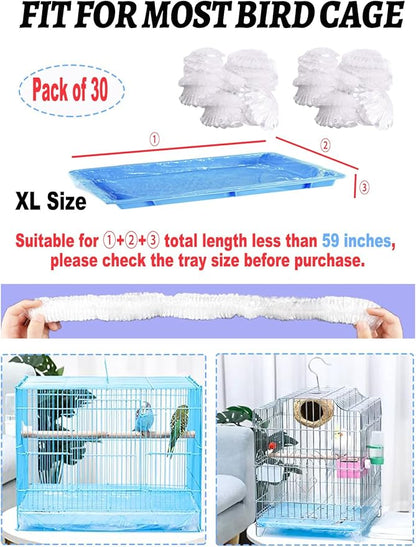 Large Disposable Bird Cage Tray Liners，34'' X 22'' Plastic Parakeet Cage Liner Bag - 30 Pcs Birds Cage Bottom Liner Universal Film Bird Cage Accessories for Finches Canaries Cockatiels Birdcage