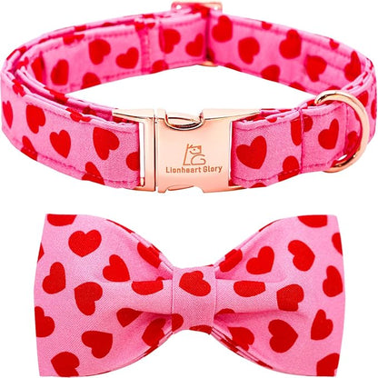 Lionheart glory Dog Bow Collar Valentine's Day Dog Collar for Large Dogs, Hearts Dog Collars with Bowtie Spring Dog Collar Pet Collar Bows