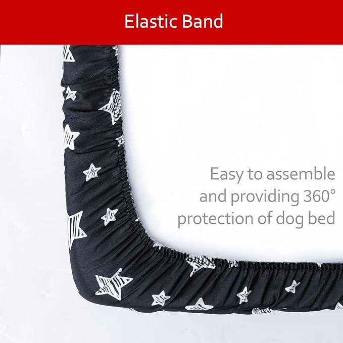 Waterproof Dog Bed Covers Replacement Washable Pet Hair Easy to Remove, Noiseless Quilted Puppy Pet Bed Cover Lovely Black Star Print 16x25 Inches, for Dog/Cat, Cover Only