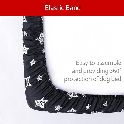 Waterproof Dog Bed Covers Replacement Washable Pet Hair Easy to Remove, Noiseless Quilted Puppy Pet Bed Cover Lovely Black Star Print 22x35 Inches, for Dog/Cat, Cover Only