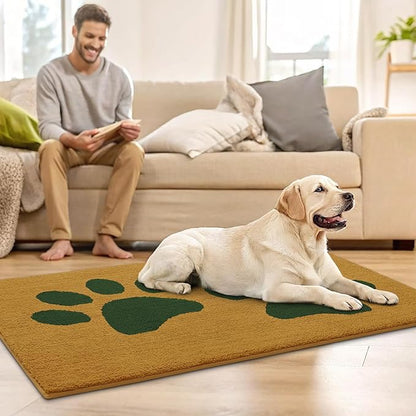 Buganda Dog Door Mat for Muddy Paws, Absorbent Dirt Trapper Washable Indoor Doormats, Non Slip Low-Profile Mud Mat for Dogs, Front Entrance Doormat for Inside Floor (36x24 Inches, Yellow and Green)