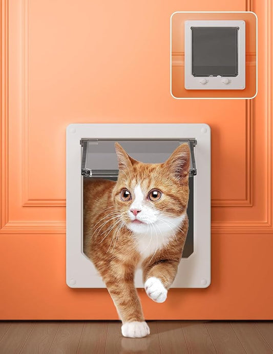 LIBBEPET Cat Door Interior Door, Indoor Cat Doors, Large Pet Doors for Cats Up to 18 lbs(Frame Size 9.3" x 10.6"), Upgraded 4 Way Locking Kitty Door for Interior & Exterior Doors, Easy to Install