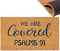 Assaoy We are Covered Psalm 91 Funny Door Mats Outside Coir Doormat for Home Entrance,Front Door mat,Indoor Entrance Embroidered Welcome Rubber Rugs Home Christmas New Year Decor 30”x 18”