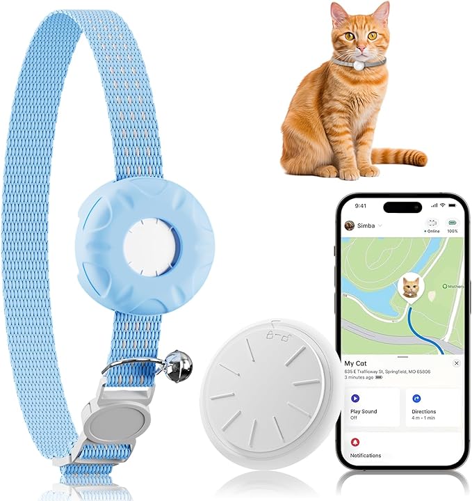 Cat GPS Tracker, Smart GPS Tracker Compatible with Apple Find My App (Only iOS), No Monthly Fee, Waterproof