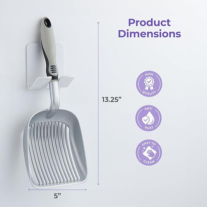 iPrimio Cat Litter Scooper Deep Shovel with Holder - (Silver XL) - Non-Stick Pooper Scooper Shovel Kitty Litter Sifter - Patented Solid Aluminum Poop Scoopers with Long Handle, Easy Grip, Pet Supplies