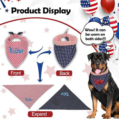 Personalized 4th of July Dog Bandana Embroidered Name Custom Neckwear Dog Scarf for Small Medium Large Dogs Cats Pets Birthday Gift