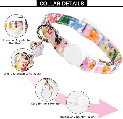 Unique style paws 2 Pack Kitten Collar Breakaway with Bell & Pendant, Adjustable Safety Cat Cotton Collars for Girl Boy Cats and Small Pets