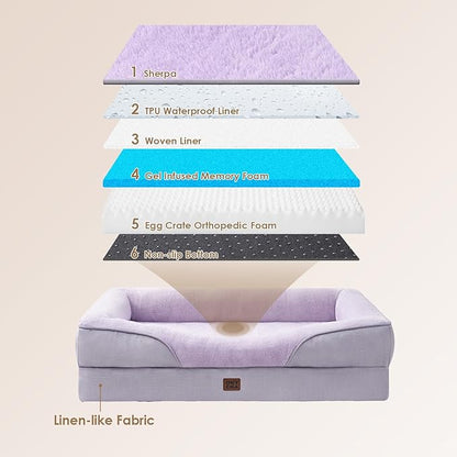 EHEYCIGA Orthopedic XL Dog Bed for Large Sized Dog, 42x30x7.5 Inch Extra Large Memory Foam Dog Couch Bed with Sides, Waterproof Liner & Washable Removable Cover, Purple