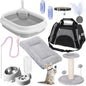 Eccliy Kitten Starter Kit, 10 Pcs Cat Starter Kit for Indoor Cats Kitten Essentials Includes Litter Box, Pet Toy, Folding Carrier, Climbing Frame, Mat, Collar, Automatic Food Bow(Cute,Gray)