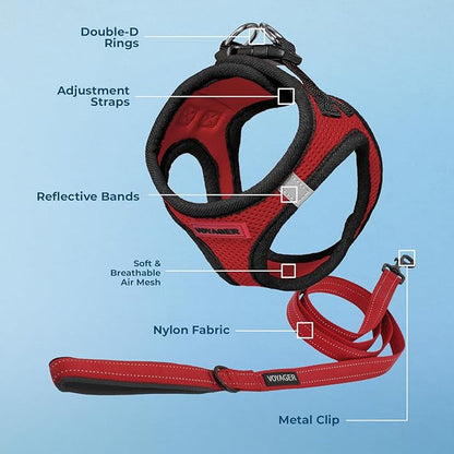 Best Pet Supplies Voyager Step-in Air All Weather Mesh Harness and Reflective Dog 5 ft Leash Combo with Neoprene Handle, for Small, Medium and Large Breed Puppies - Red/Black Trim, XX-Small