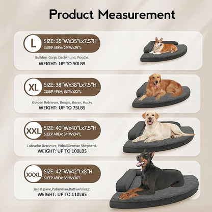 Large Orthopedic Dog Bed with Sides XXL Dog Beds with Removable Washable Cover Non-Slip Waterproof Pet Bed for Extra Large Dogs - Dark Grey XXL