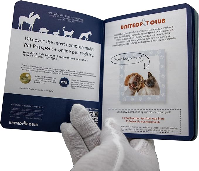 Color Premium PU Leather stitch-sewn US Pet Passport Medical Record for Pet Health and Vaccination English + Spanish for Cat, Dog, Puppy and Kitten (Blue + Lime, Double)