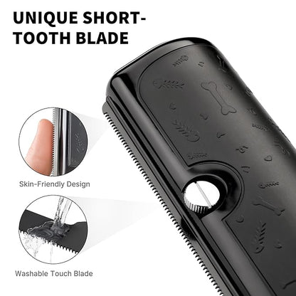 Dog Deshedding Brush & Shedding Blade, Undercoat Grooming Tool for Short & Medium Fur and Double Coats, Replaceable Metal Blade, Ergonomic Handle, Black