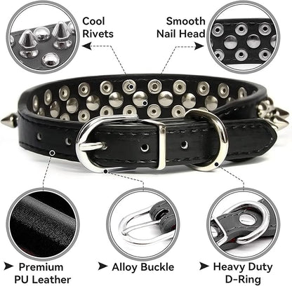 Spiked Dog Collar Soft Pu Leather Mushrooms Rivet Spike Studded Puppy Adjustable Pet Collars for Small Breeds (XS, Light Blue)