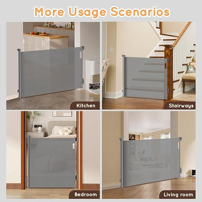 Retractable Baby Gate for Stairs, 55" Wide Mesh Pet Gate, Automatic Tension, One-Hand Operation, 38" Tall Baby Gates for Doorways, Hallways, Deck, Indoor Outdoor, Safe, Easy to Fit, Gray