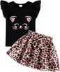 Girls Skirt Set 2 Piece Outfit Toddler Summer Clothes Ruffle Sleeve T-Shirt Bow Knot Tutu Skirt Outfit Set