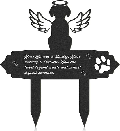 Dog Cemetery Decorations for Grave - Grave Garden Metal Decorations Memorial Dog Angel Wings Stakes Plaque Waterproof Black Grave Decoration Sympathy Garden Stake Markers Dog Grave Decor