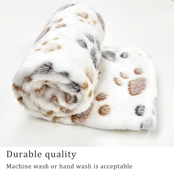 1 Pack 3 Blankets Super Soft Fluffy Premium Fleece Pet Blanket Flannel Paw Printed Throw for Dog Puppy Cat (Medium 30x20'', Beige, Grey, Navy)