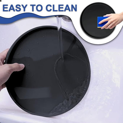 4 PCS Thickened Pet Silicone Food Mat, Nonslip Waterproof Cat Dog Feeding Bowl Mats with Raised Edges for Food and Water Prevent Spills, Round Eating Tray for Floors, Puppy Kitten, 10'' x 10''