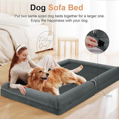 Large Dog Bed Orthopedic Washable: Beds Bolster XL Bed Large Big Dogs Memory Foam Couch Sofa Waterproof with Removable Cover - Dark Grey