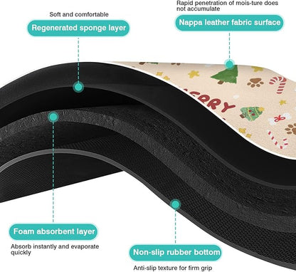 Christmas Dog Food & Water Mat, Paw Prints Santa Claus Snowman Xmas Pet Feeding Mat for Floor Non-Slip Waterproof, Super Absorbent Cat Bowl Mat, Easy to Clean Pet Placemat,12" × 20"