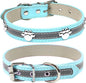 PETCARE Reflective Dog Collar with Cute Paw Rivet Studded Funny Soft PU Leather Adjustable Puppy Dog Collars for Small Medium Large Dogs Cats (Blue,Medium)