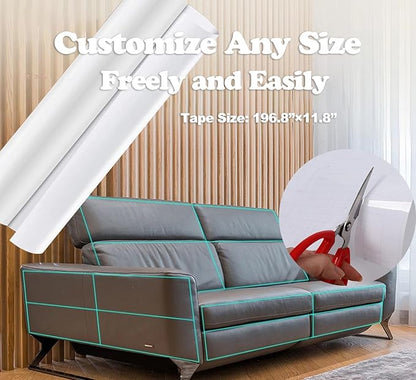 197"x12" Self-Adhesive Cat Scratch Protector Tape, Anti-Claw Couch Furniture Guard for Sofa Beds Doors Tables Walls, Clear Pet Scratch Deterrent
