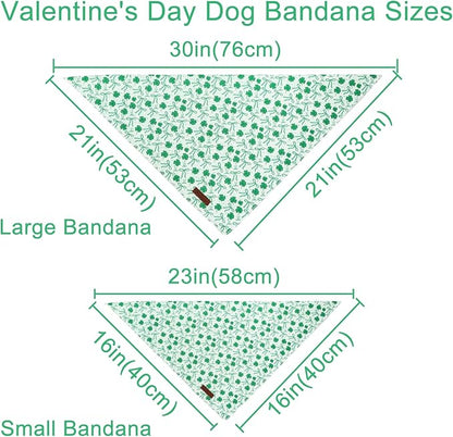 St. Patrick's Dog Bandana, UP URARA PUP Shamrock Triangle Bid, Clover and Bow Pattern Scarf for Medium Large Dogs, Cotton Kerchief for Girl Boy Puppies, Cute Spring Green Bandana,L