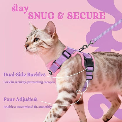 rabbitgoo Cat Harness and Leash for Walking, Escape Proof Soft Adjustable Vest Harnesses for Cats, Easy Control Breathable Reflective Strips Jacket, Pink & Purple, XXS