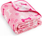 Allisandro Luxurious Dog Blanket, 350 GSM Super Fuzzy Microplush Fleece Pet Blankets for Small Medium Large Dogs and Cats, Pink Paw and Bone, 32" x 24"