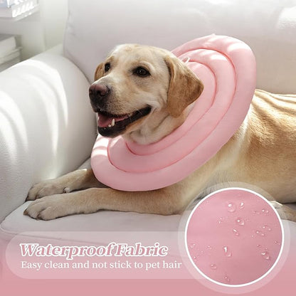 IDOMIK Dog Recovery Collar, Waterproof Soft Dog Cone After Surgery, Comfy Protective Elizabethan Collar Alternative for Dogs Cats, Adjustable Pet Neck Donut Cone Anti-Licking Biting Wounds,Pink,XL