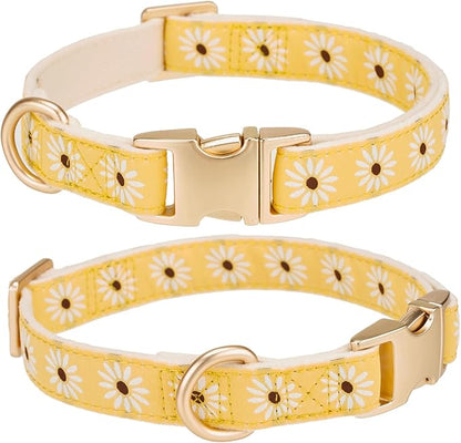 Woven Dog Collar with Metal Buckle Adjustable Jacquard Retro Dog Collars for Small Medium Large Dogs(Daisy,S)