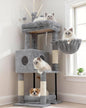 Heybly Cat Tree, 45.3-Inch Cat Tower for Indoor Cats with Large Perch, All-in-One Cat Furniture with Cozy Bed, Hidden Space Cat Condo, Comfy Hammock, Scratching Posts & 3 Pompoms, Light Gray HCT202SW