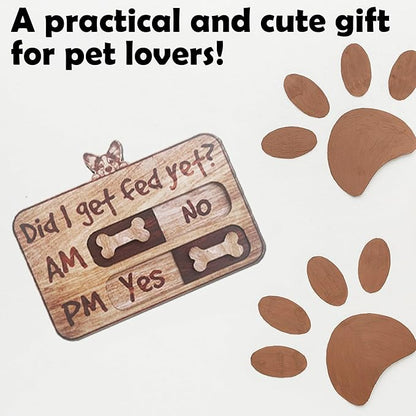 Dog Feeding Tracker-AM PM 2-Meal Wooden Fridge Magnets - Dog Feeding Reminder(3.5'' x 5.4'') with Stand - Did I Get Fed Yet-Pet Accessories to Track & Prevent Overfeeding or Underfeeding of Pets-A04