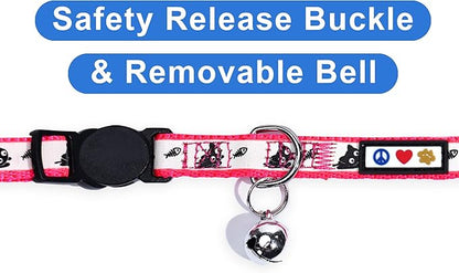 Pawtitas Glow in The Dark Cat Collar with Breakaway Safety Buckle & Bell Adjustable Kitten Collar, Set of 2 GID Pink/Orange