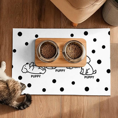 Puppy Pattern Pet Feeding Mat 24x16 Inch Polka Dot Pet Feeding Area Mat Pet Food Mat Pet Mats for Food and Water Dog Mat for Food and Water Indoor Feeding Corner Kitchen Floor Decor