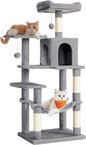 Feandrea Cat Tree, 55.1-Inch Cat Tower, Plush Multi-Level Condo with 4 Scratching Posts, 2 Perches, Hammock, Cave, Light Gray UPCT161W01