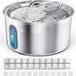 Cat Water Fountain Stainless Steel, 3.2L Cat Fountains for Drinking with Smart Quiet Pump and Water Level Window, Easy-to-Clean Automatic Pet Water Dispenser (3.2L Fountain with 12 Filters)