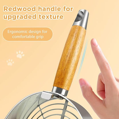 Stainless Steel Litter Scoop, Kitty Litter Scooper, Metal Cat Litter Scoop, Kitten Pooper Lifter, Cat Scooper, Kitty Metal Scooper with Holder for Cat Litter Box Round Holes Easy Cleaning