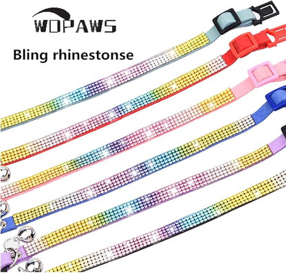 Cat Collar Breakaway Bling Diamond Rhinestone with Bell Adjustable for Cats and Kitten Girl boy (Purple)