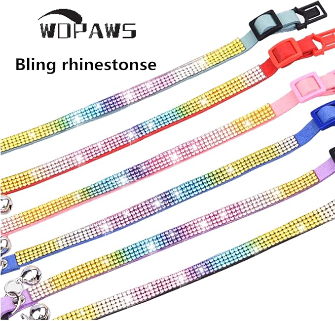 Cat Collar Breakaway Bling Diamond Rhinestone with Bell Adjustable for Cats and Kitten Girl boy (Black)