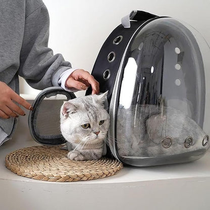 Cat Backpack Carrier Back Expandable Bubble Pet Carrier Backpack for Large Cat, Kitten and Dog, Designed for Hiking, Travelling and Outdoor Use (Back Expandable-Black)